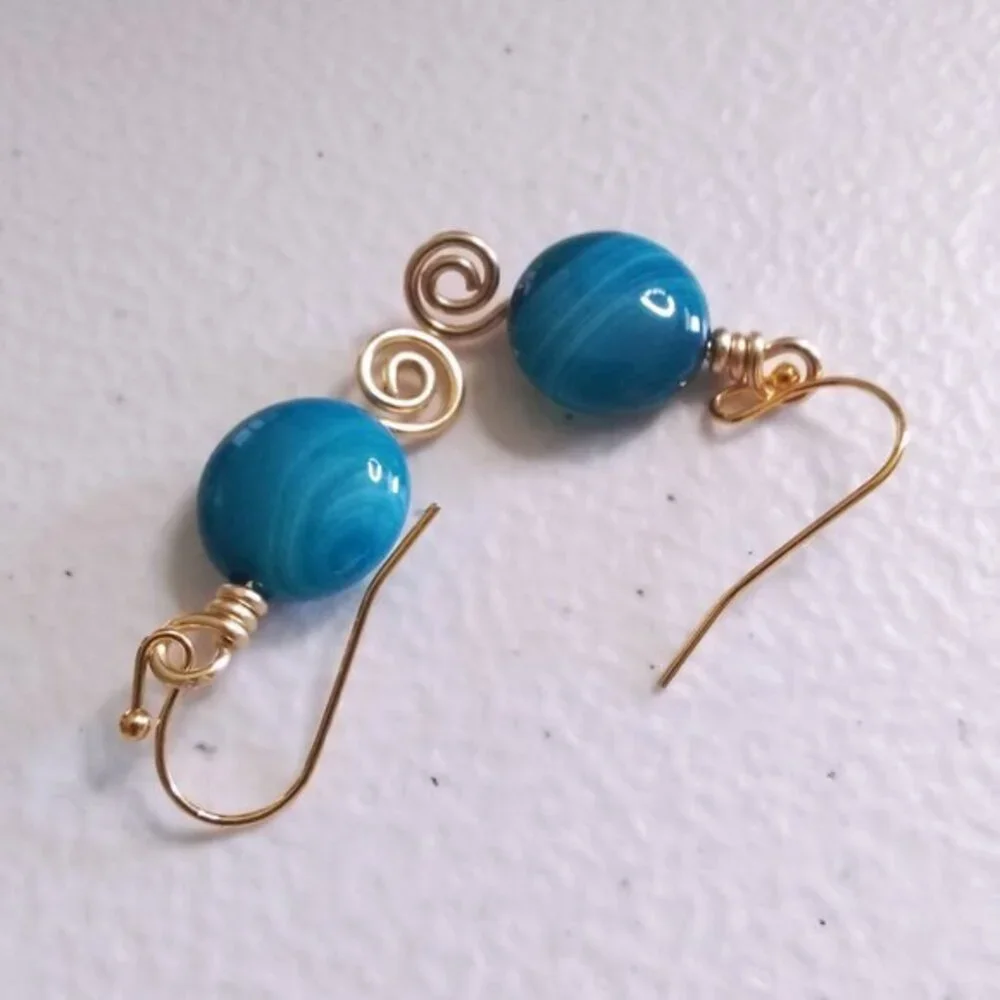 2/$25! Azure Blue Banded Agate Earrings! Boho Beach Costal Business Casual